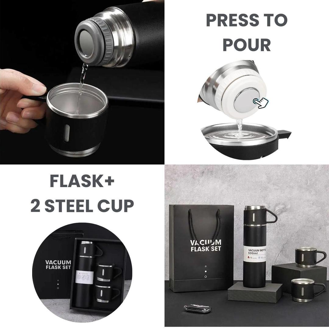 Premium vacuum water bottle black stainless steel 24Hr Gold