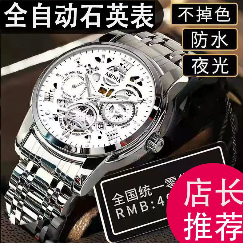 Gold skeleton watch for men waterproof luxury watch