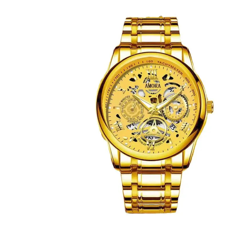 Gold skeleton watch for men waterproof luxury watch